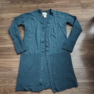 Rachel Zoe Merino Wool Long Button Cardigan Sweater - Dark Teal